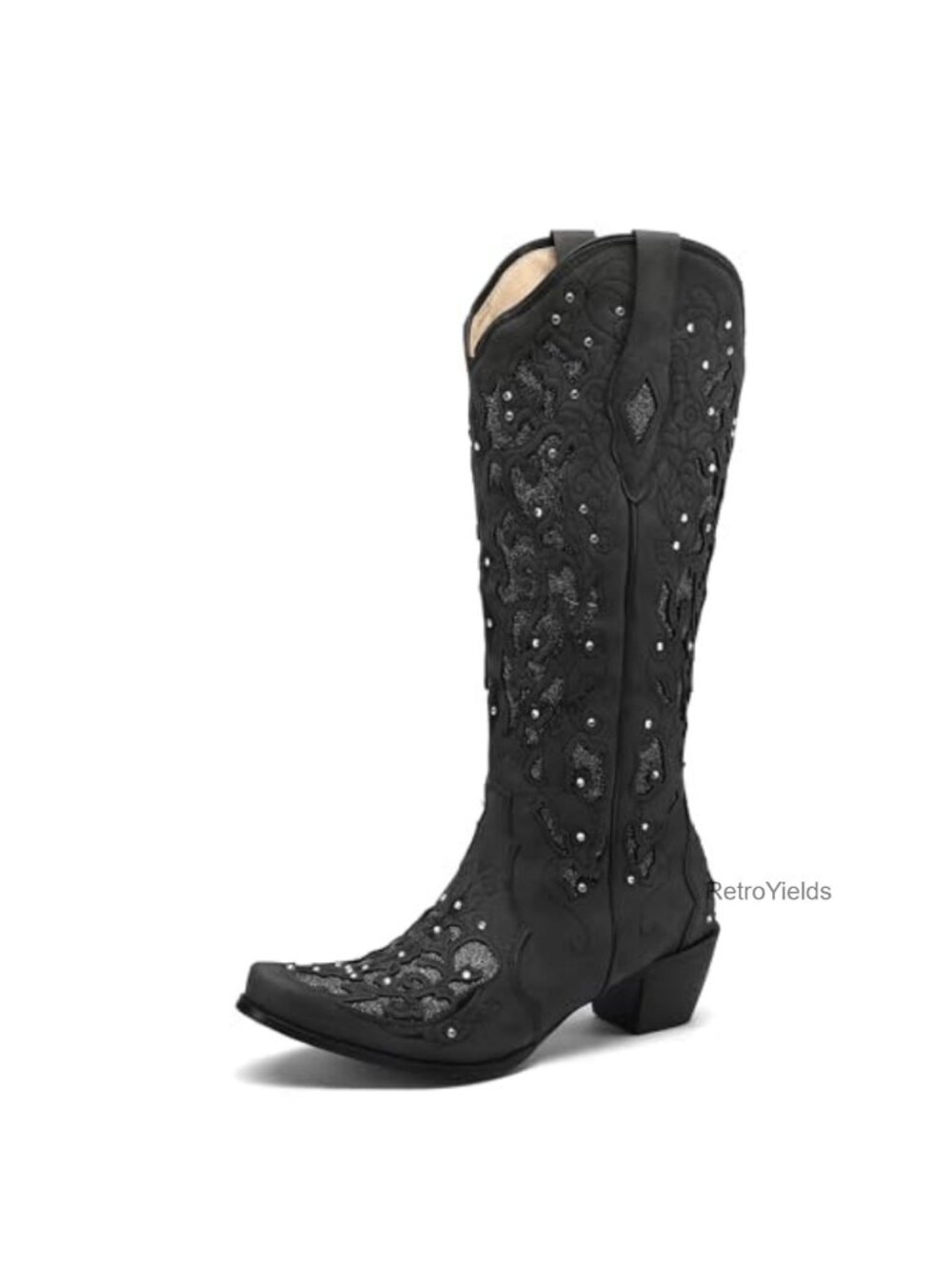 Women's Knee High Western Cowgirl Boots Chunky Heel Pointed Toe Pull On
